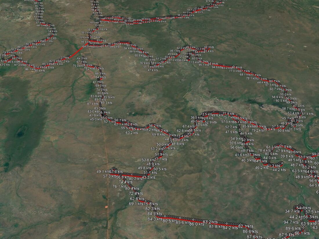 GPS flight track of an aerial burning run laid in a grid across remote Cape York country